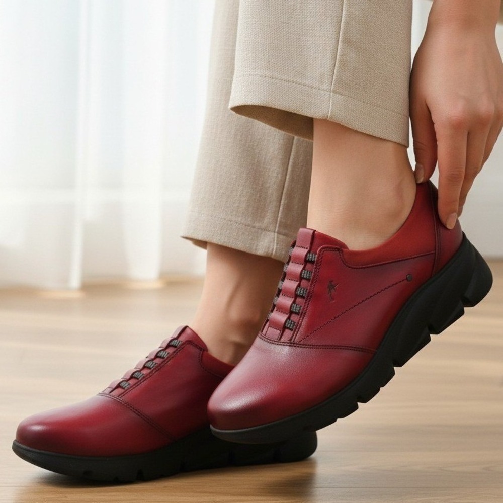 Fluchos Red Leather Comfort Walking Shoes Spain Size 38 Platform Sneakers